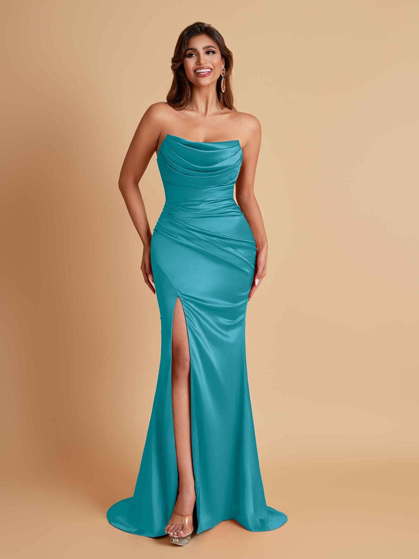 Sexy Soft Satin Mermaid Side Slit Floor-Length Mermaid Bridesmaid Dresses