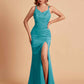 Sexy Satin V-neck Side Slit Mermaid Floor Length Bridesmaid Dresses