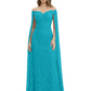 Elegant Mother of the Groom Gown Floral Lace Embroidered Formal Dress with Cape
