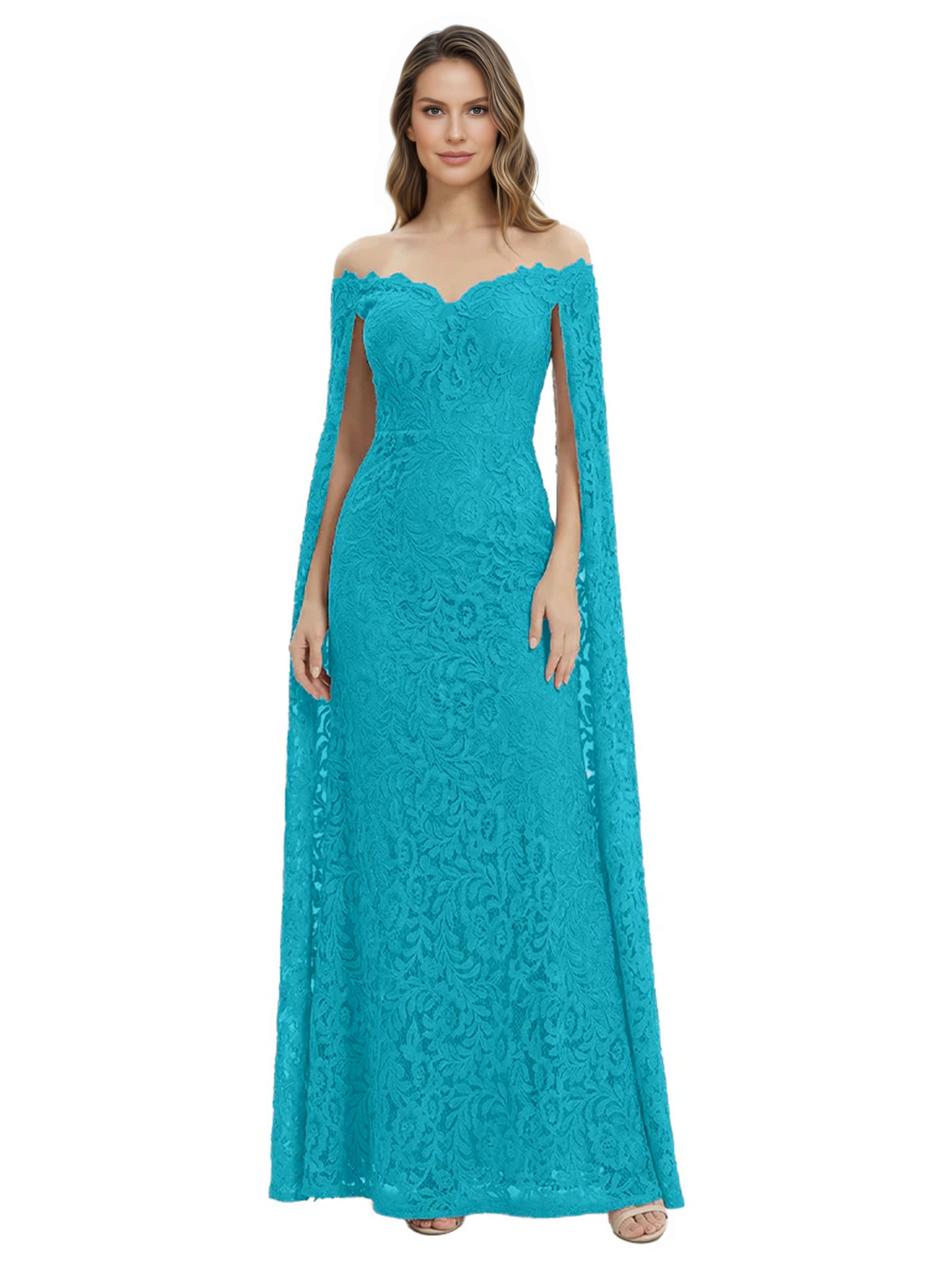 Elegant Mother of the Groom Gown Floral Lace Embroidered Formal Dress with Cape