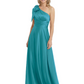 One-Shoulder Mother of the Bride Dress Satin Gown with Bow Ruched Empire Waist