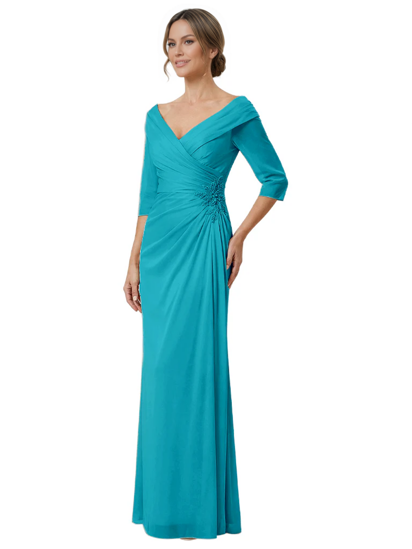 Elegant 3/4 Sleeve Mother of the Brides Dresses Mom Outfits Wedding Satin