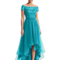 Formal High-Low Mother of the Bride Gown Short Sleeve Lace Maxi Dress with Tiered Skirt