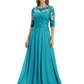 Illusion Neck Mother of the Bride Dress Half Sleeve Lace Applique Gowns Chiffon