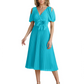 Wedding Formal Dress V-Neck Pleated Chiffon Gown with 3D Flower Accent Knee Length