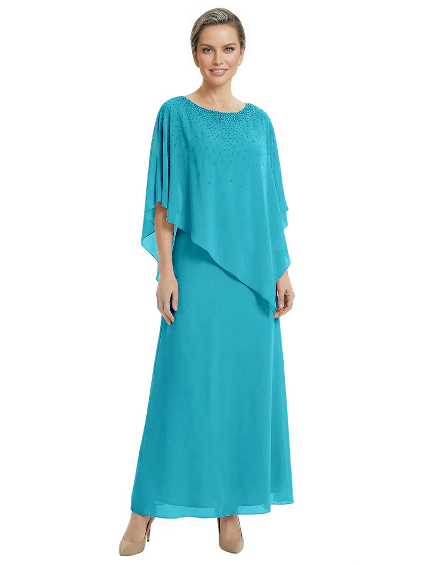 Elegant Mother of Bride Dresses Evening Gowns Trending 2026 Styles with Asymmetric Cape