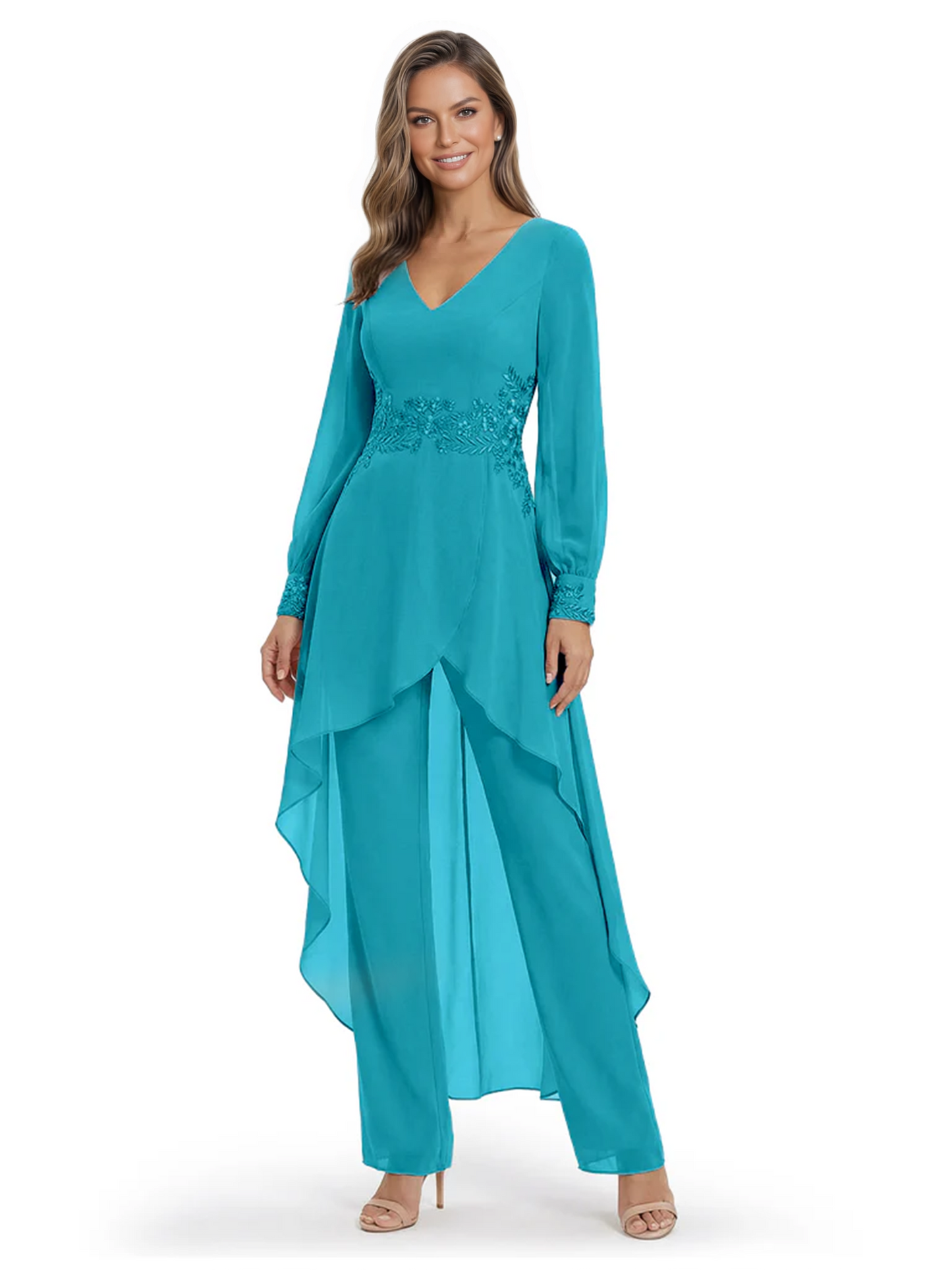 Luxury Black Formal Trousers Set High-Low Chiffon Top with Sparkling Beaded Detail