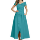 Formal Floor-Length Mother of the Bride Gown Satin Maxi Dress with Slit Off Shoulder