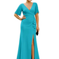 Elegant Evening Gown Trending V-Neck & Ruffle Detail Mother of Bride Outfits Slit