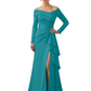 Elegant Mother of the Groom Dress Cascading Ruffle Satin Gown with High Slit Long Sleeves