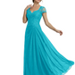 Long A-line Chiffon Short Sleeves Mother of the Brides Dresses Lace Wedding