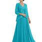 Plus Size A-line Chiffon 3/4 Sleeves Mother of the Brides Dresses Long Jacket Dress