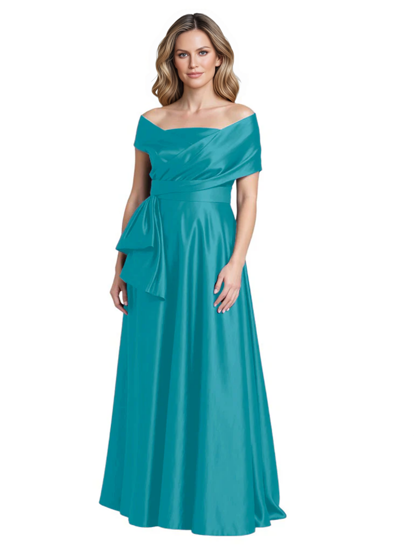 Formal Floor-Length Mother of the Bride Gown Sleeveless Satin Maxi Dress with Drape