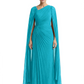Elegant Asymmetric Neck Long A-Line Chiffon Mother of the Brides Dresses Mom Outfit with Cape