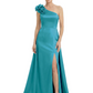 One Shoulder Mother of the Bride Dress with 3D Floral Detail Formal Dress A-Line Gowns with Slit