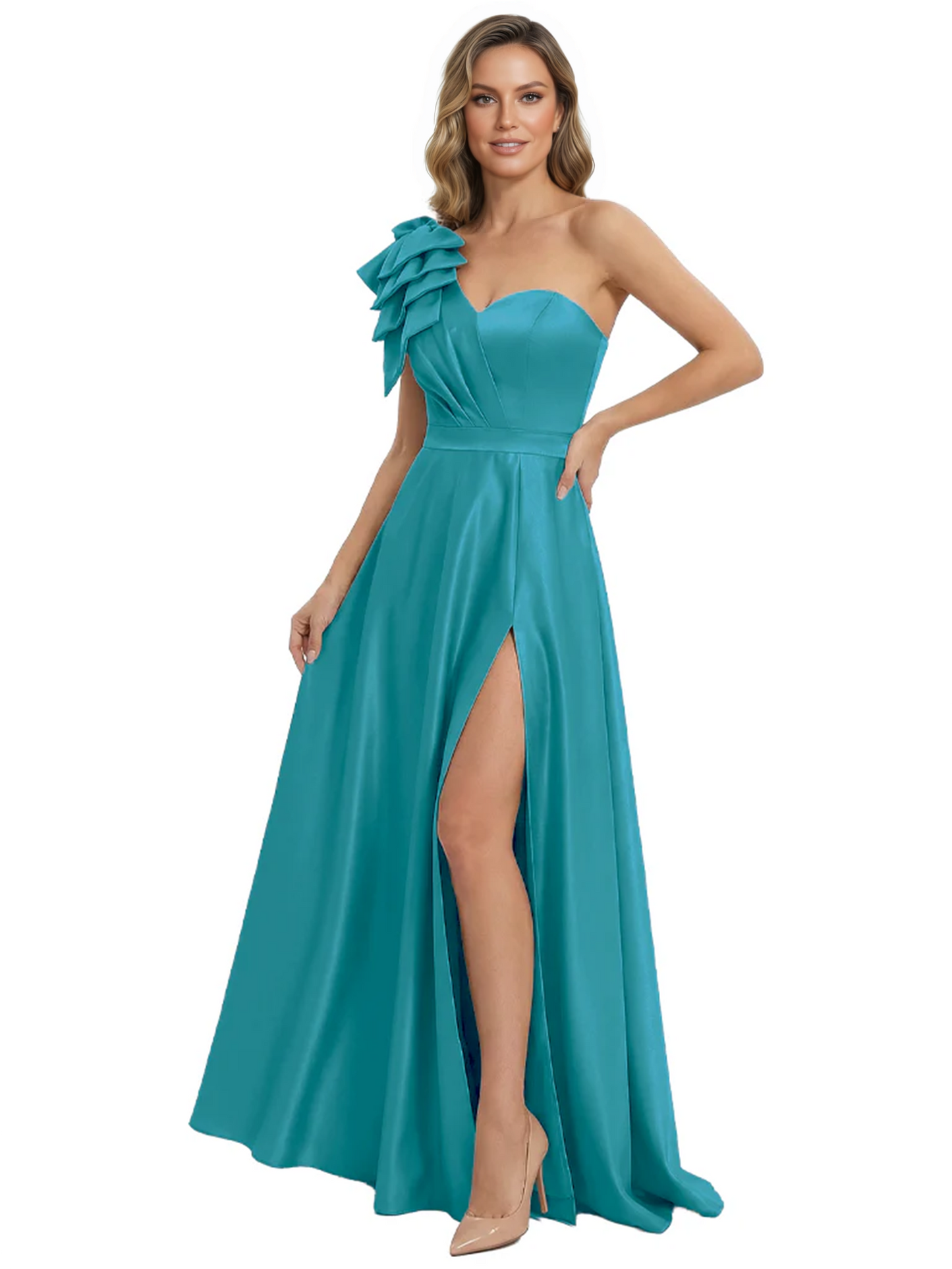 Elegant Mother of the Groom Dress A-Line Satin Formal Gown with High Slit Ruched Bodice
