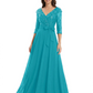 Chiffon Mother of the Bride Dress with Sequin V-Neck and Elegant Bow Sash