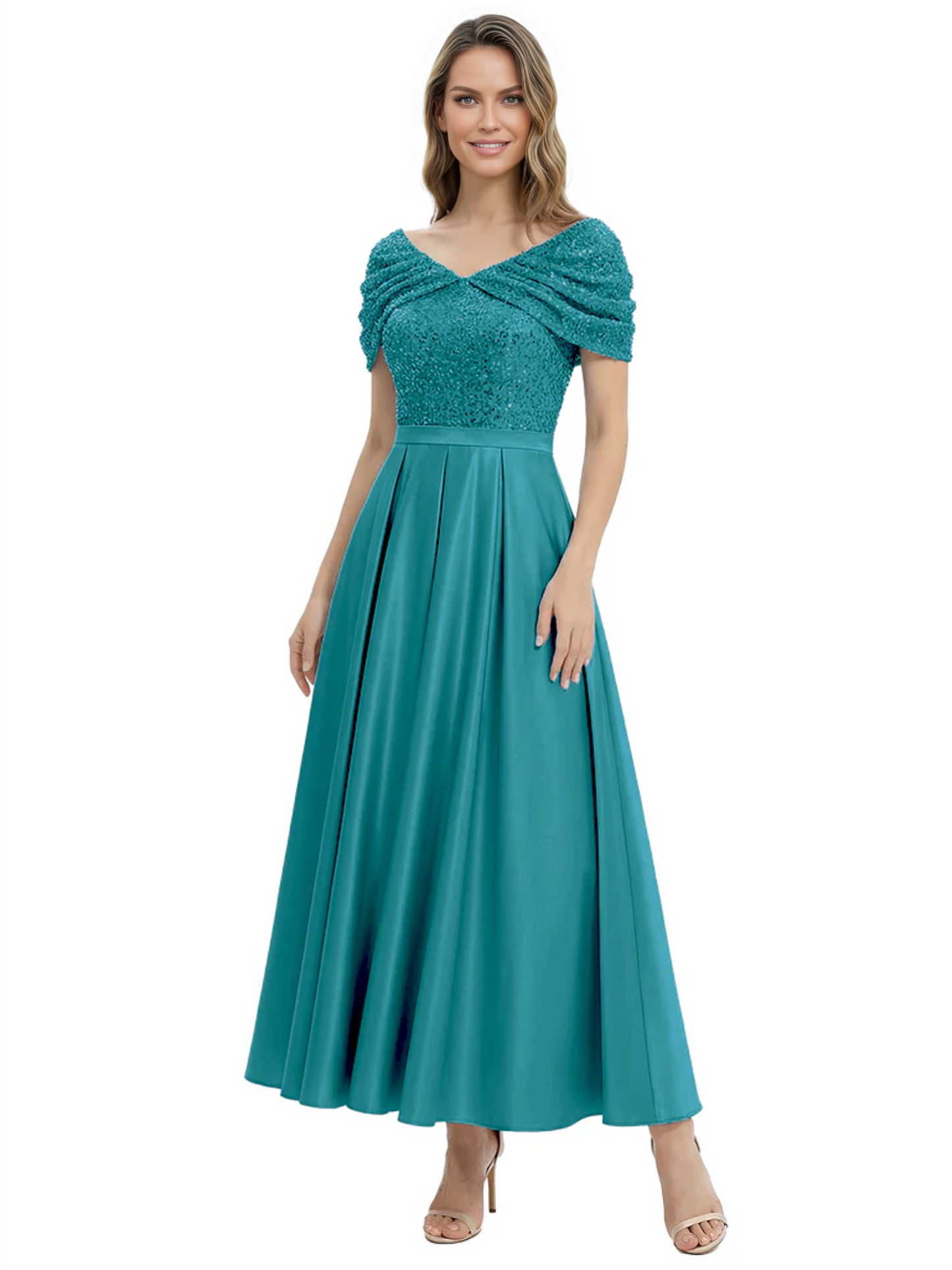 Luxury Formal Dress Sparkling Sequin Top Mother of Bride Dress Silk Satin A-Line Gowns