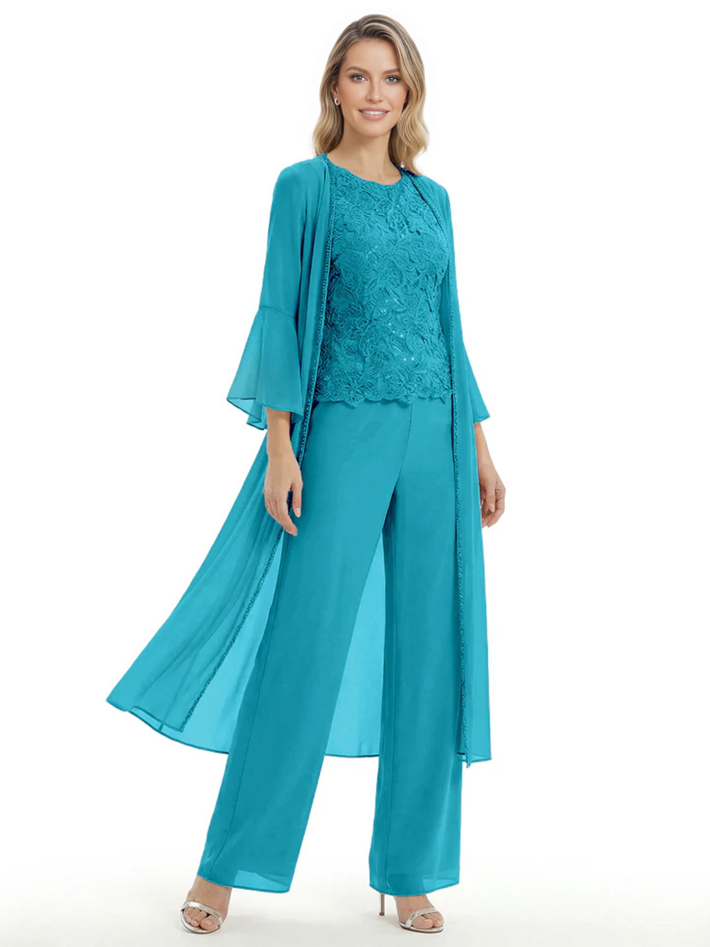 Elegant Pink 3-Piece Pant Set Trending 2026 Styles with Lace Wide-Leg Pants