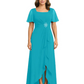 Formal High-Low Mother of the Bride Gown Sleeved Chiffon Maxi Dress Ruched Waist