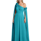 One Shoulder Mother of the Bride Dress Asymmetrical Cape Sleeve Gown with Floral