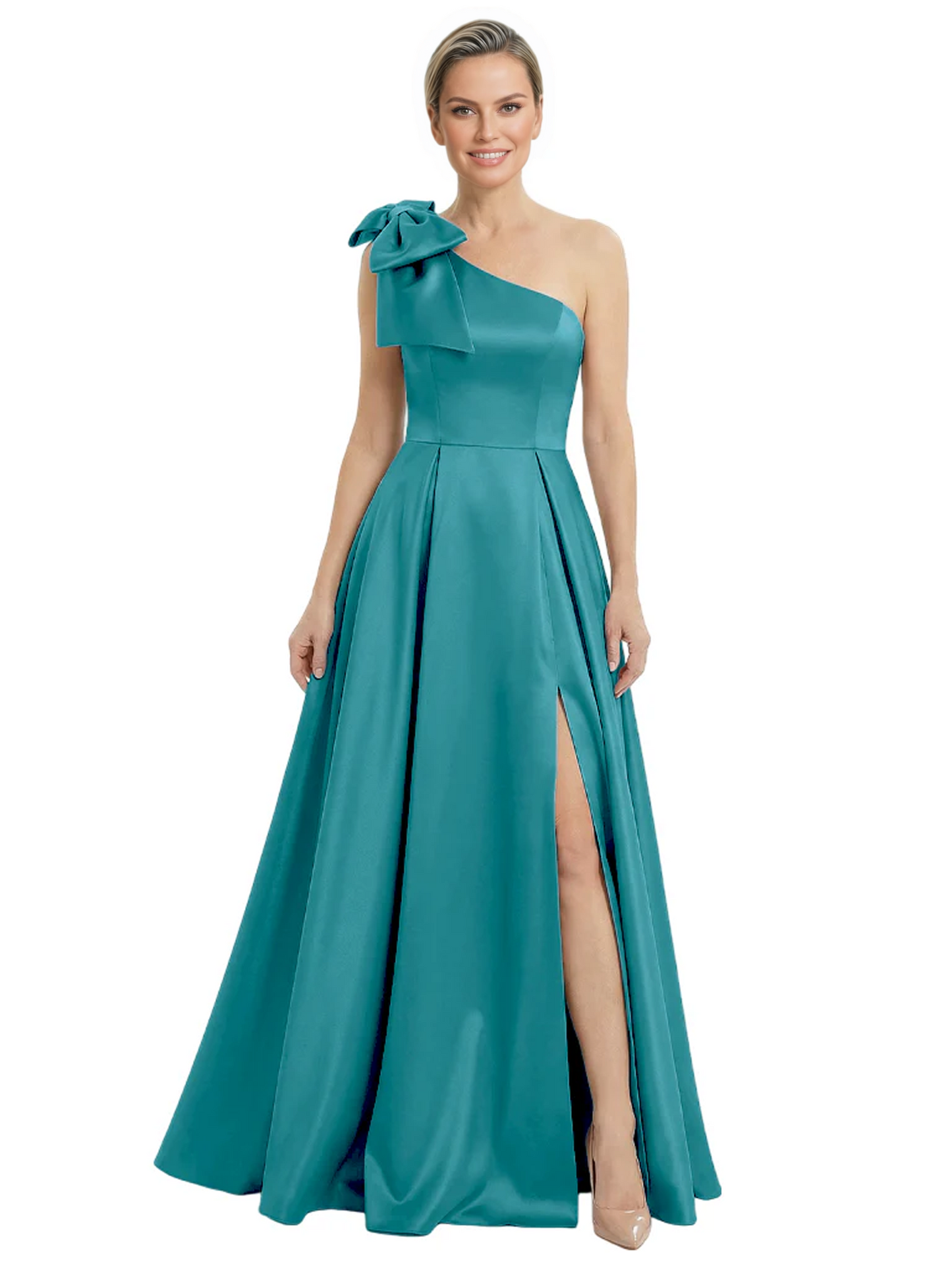 Luxury Bow Black Formal Dress One-Shoulder A-Line Gowns with Sexy Side Slit 2026