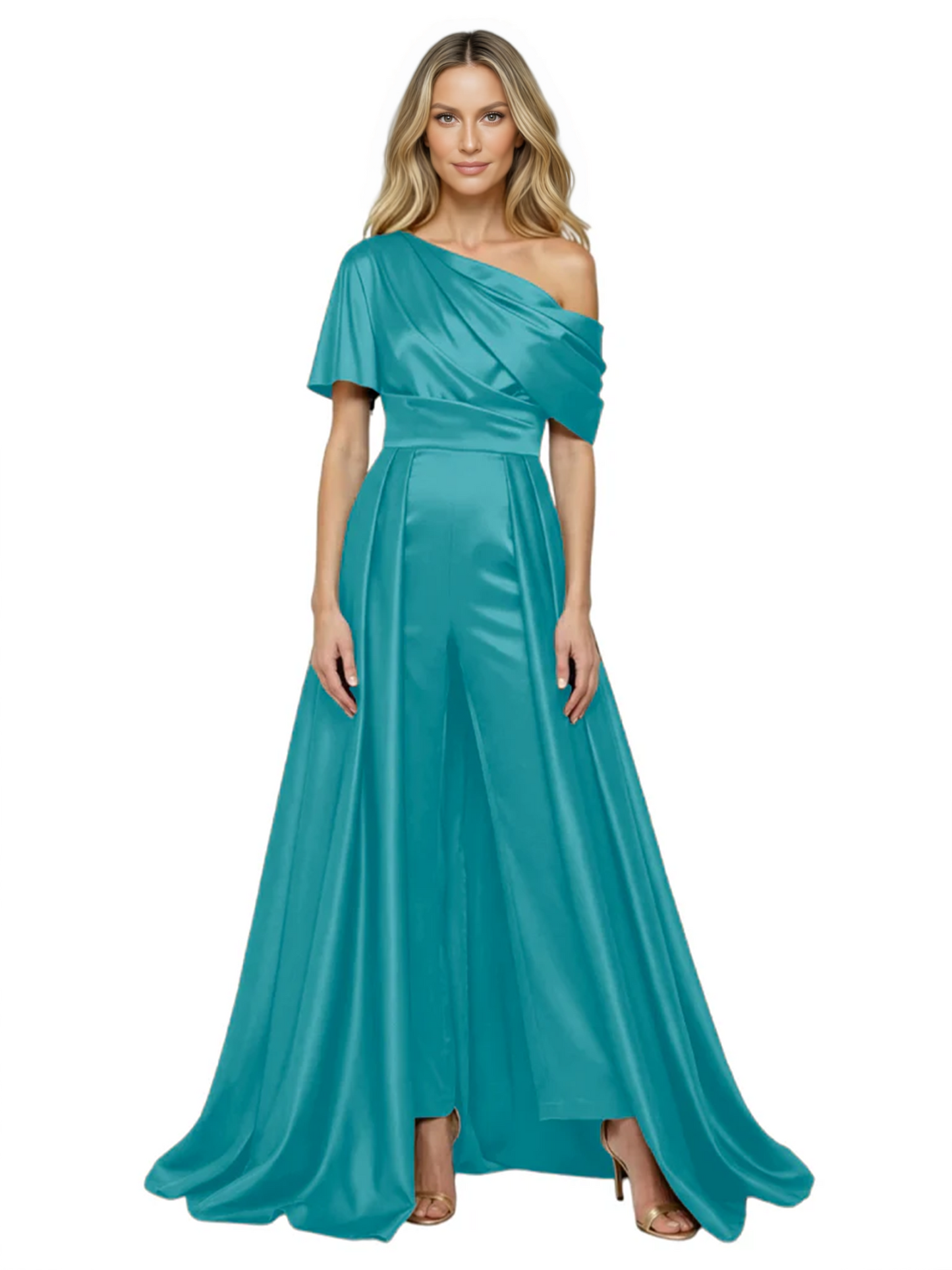 One Shoulder Mother of Bride jumpsuits Formal Gowns Floor Length Detachable Train