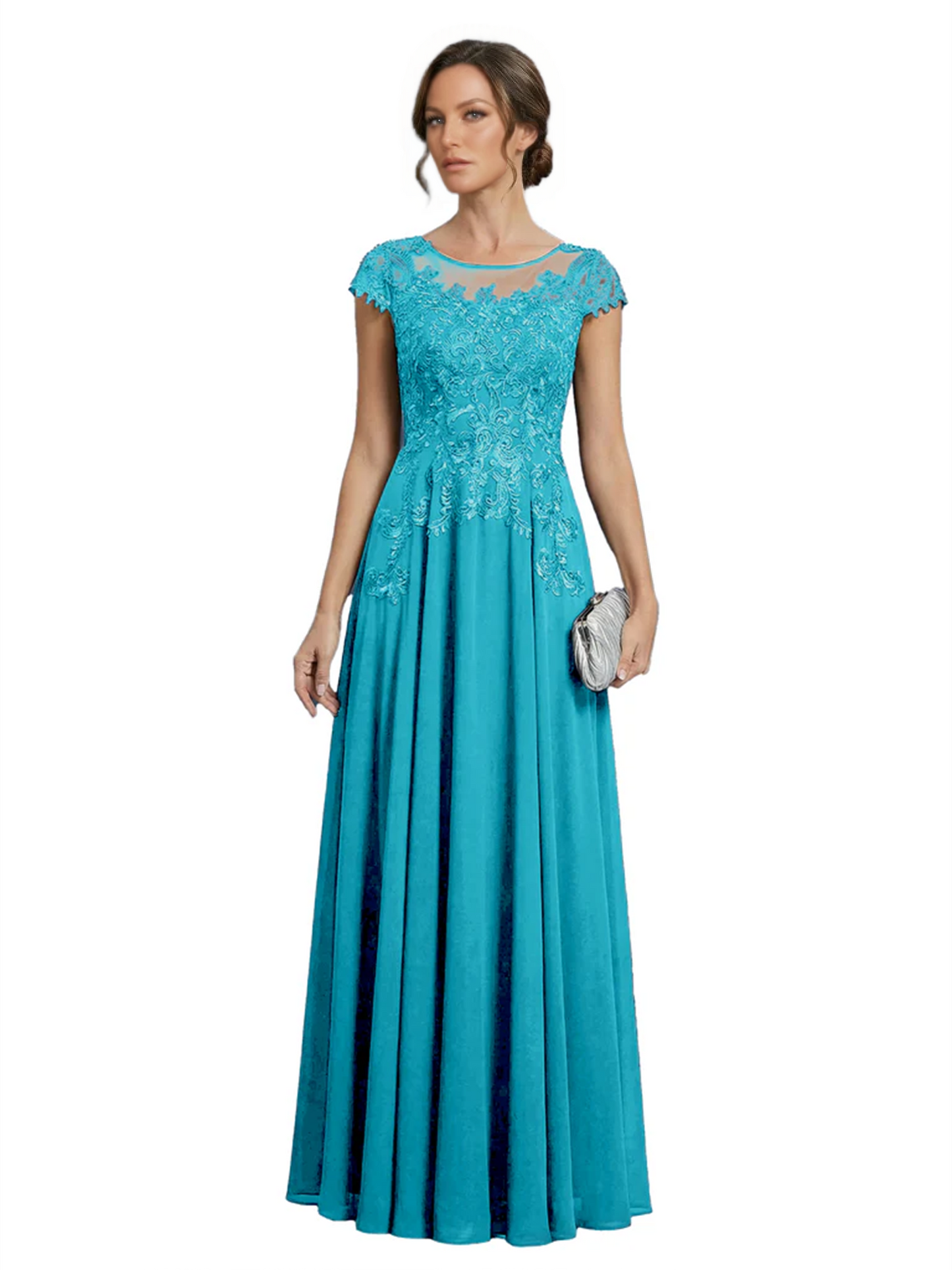 Chic Long A-Line Chiffon Mother of the Brides Dresses Sequin Mom Outfits For Wedding