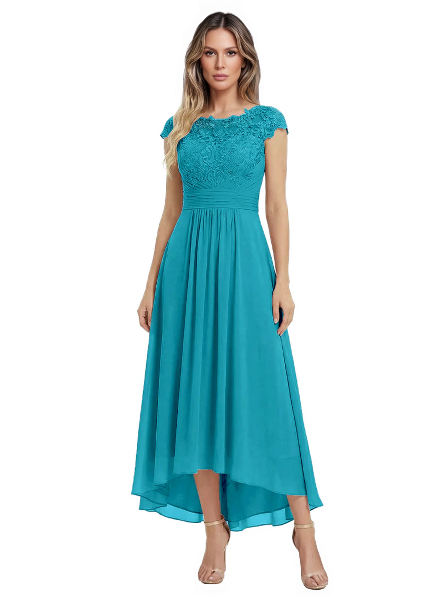 Elegant Evening Gown Trending 2026 Styles with Cap Sleeves High-Low Skirt