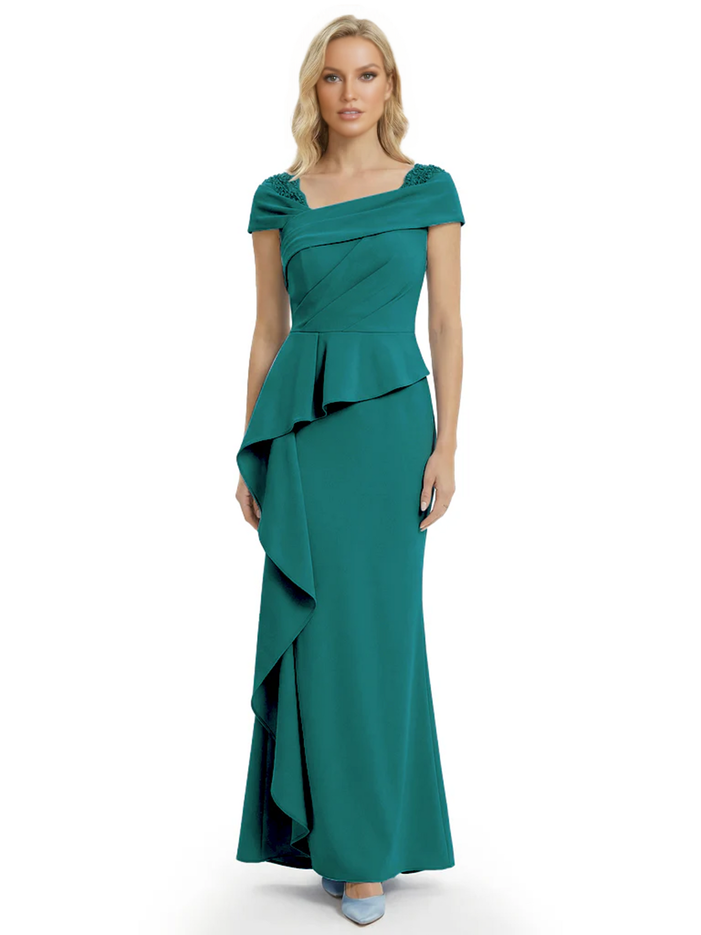 A-Line Satin Cap Sleeves Mother of the Brides Dresses Floor Length For Wedding