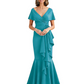 Satin Mother of the Bride Dress with Cascading Ruffles and Mermaid Tail V-Neck