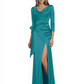 Elegant Evening Gowns Slit Trending Styles Satin Slit Formal Dress Cowl Neckline Gown Tie