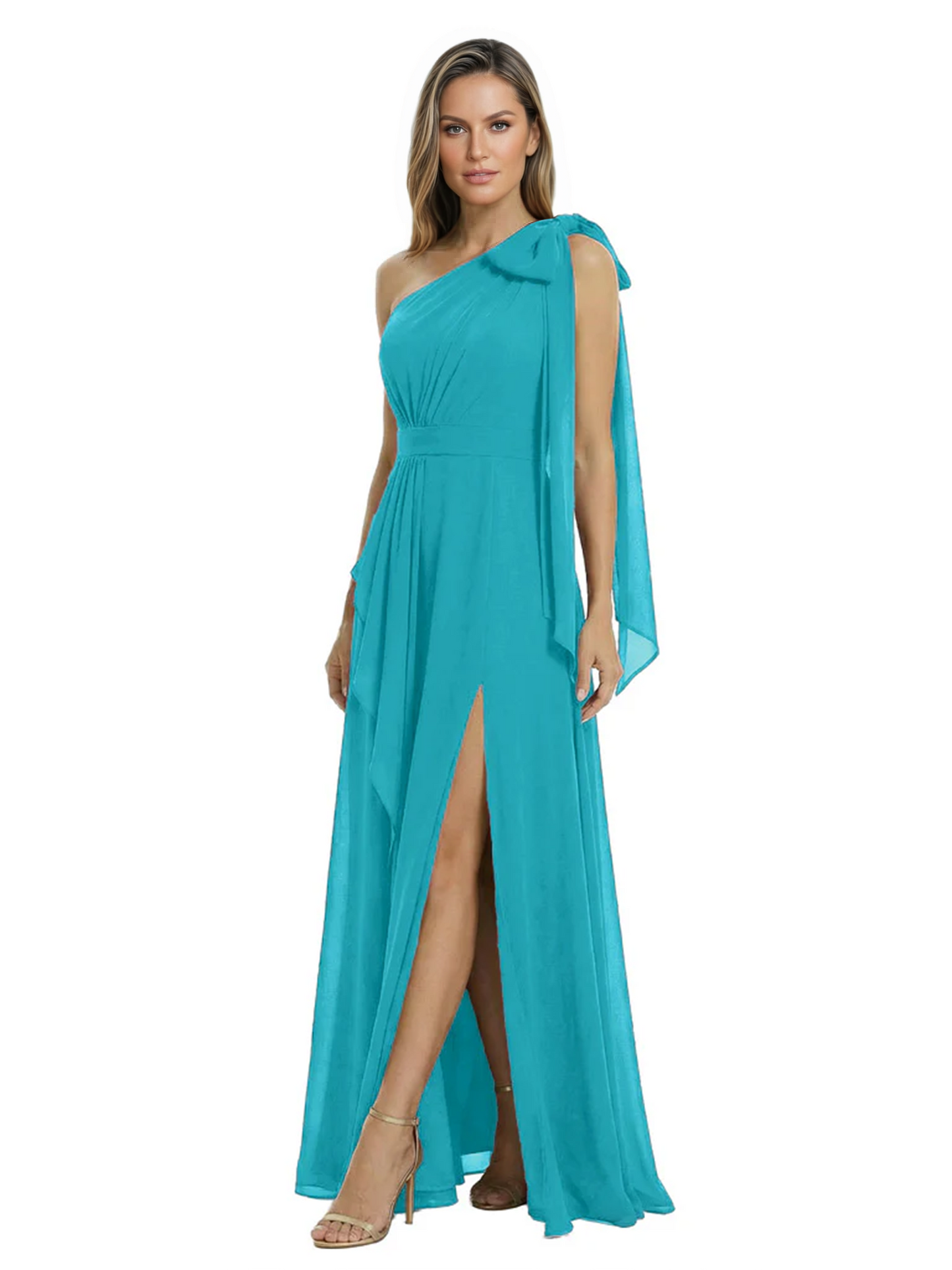 One-Shoulder Mother of the Bride Dress Chiffon Gown with Long Sash Detail
