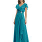 Elegant Mother of the Groom Dress Cascading Ruffle Chiffon Formal Gown Rhinestone