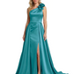 One Shoulder Sleeveless Mother of the Brides Dresses Floor Length Slit With Train