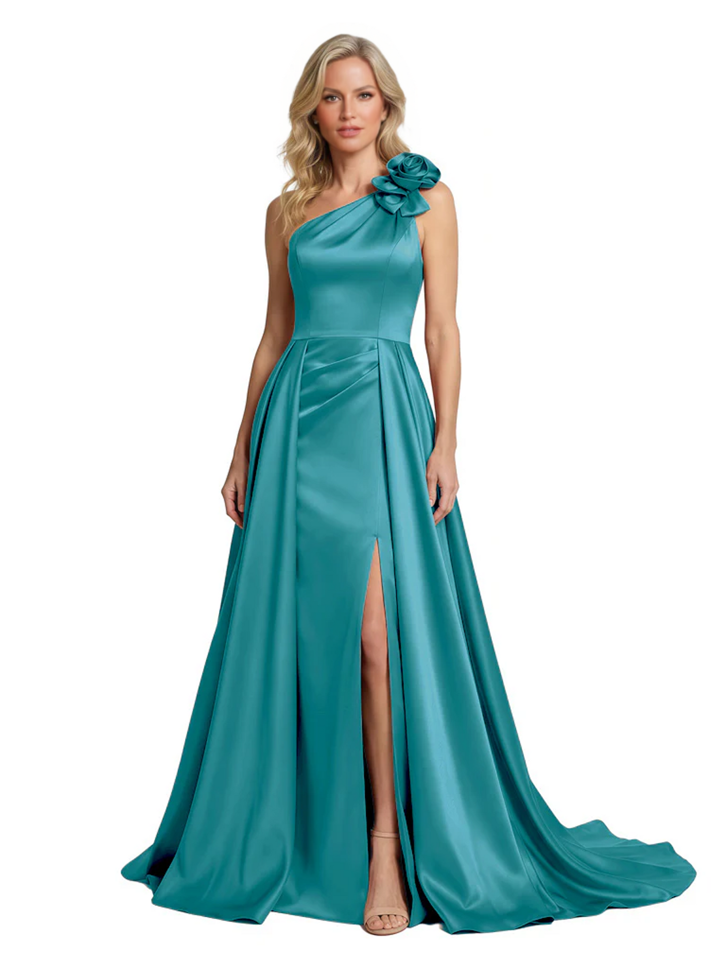 One Shoulder Sleeveless Mother of the Brides Dresses Floor Length Slit With Train
