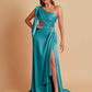 Sexy Soft Satin Mermaid One Shoulder Asymmetrical Side Slit Floor-Length Bridesmaid Dresses