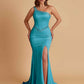 Sexy Soft Satin Mermaid One Shoulder Side Slit Beading Floor-Length Bridesmaid Dresses Online