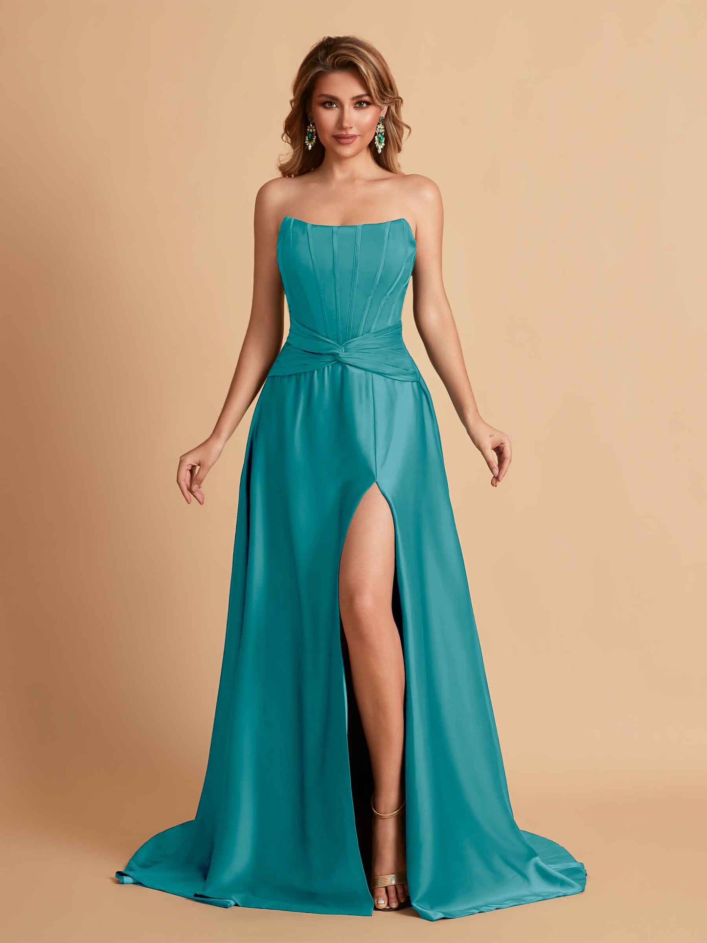 Elegant Satin Sweetheart A-Line Side Slit Floor Length Bridesmaid Dresses