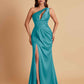 Sexy One Shoulder Soft Satin Side Slit Floor-Length Mermaid Bridesmaid Dresses