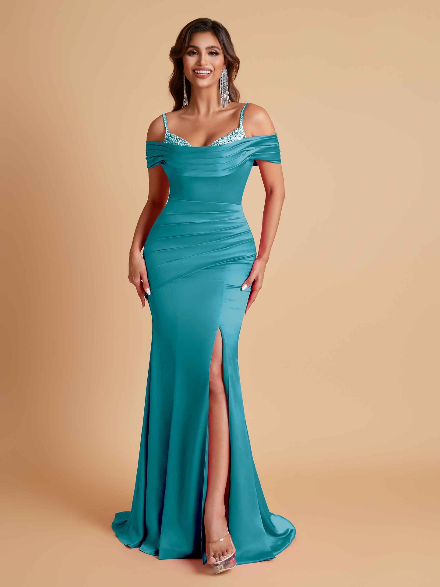 Elegant Soft Satin Mermaid Spaghetti Straps Floor-Length Mermaid Bridesmaid Dresses