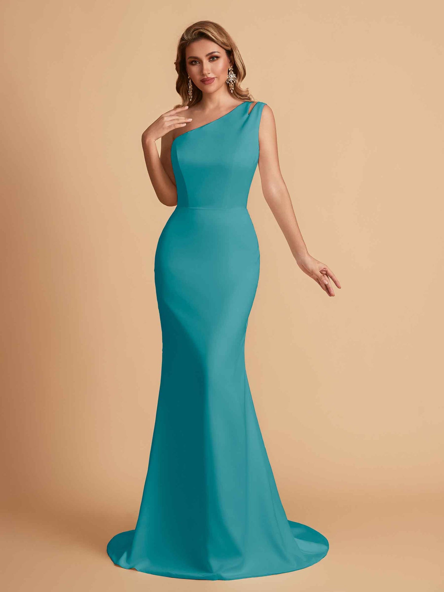 Elegant Satin One Shoulder Mermaid Side Slit Floor Length Bridesmaid Dresses