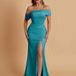Elegant Soft Satin Mermaid Off Shoulder Asymmetrical Side Slit Floor-Length Bridesmaid Dresses