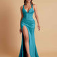 Stunning V Neck Soft Satin Side Slit Floor-Length Mermaid Bridesmaid Dresses