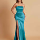 Elegant Soft Satin Strapless Split Side Mermaid Bridesmaid Dresses