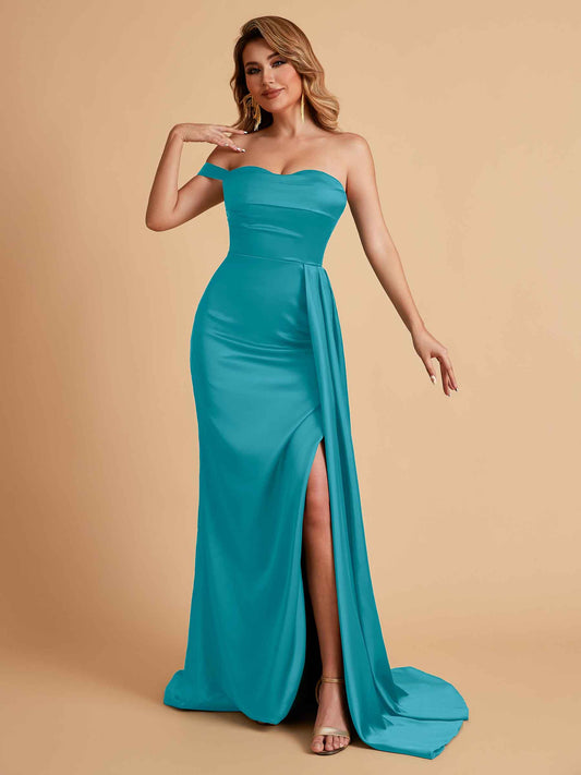 Sexy One-Shoulder Sweetheart With Train With High Split Floor-Length Bridesmaid Dresses