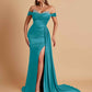 Gorgeous Soft Satin V-neck Off-the-Shoulder Side-Slit Mermaid Bridesmaid Dresses