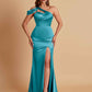 Elegant Soft Satin Sweetheart One Shoulder Side-Slit Mermaid Bridesmaid Dresses