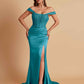 Sexy Soft Satin V-neck Off-the-shoulder Strapless Side-Slit Mermaid Bridesmaid Dresses