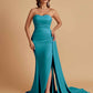 Simple Soft Satin Mermaid Strapless Floor-Length Mermaid Bridesmaid Dresses